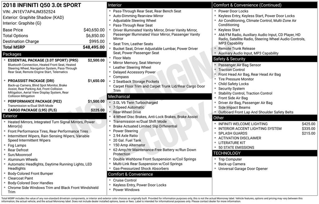 Used 2018 INFINITI Q50 3.0t SPORT Sedan
