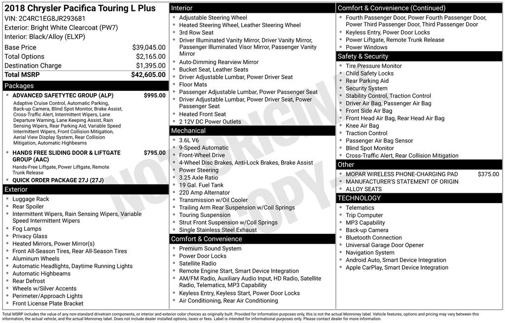 Used 2018 Chrysler Pacifica Touring L Plus Van