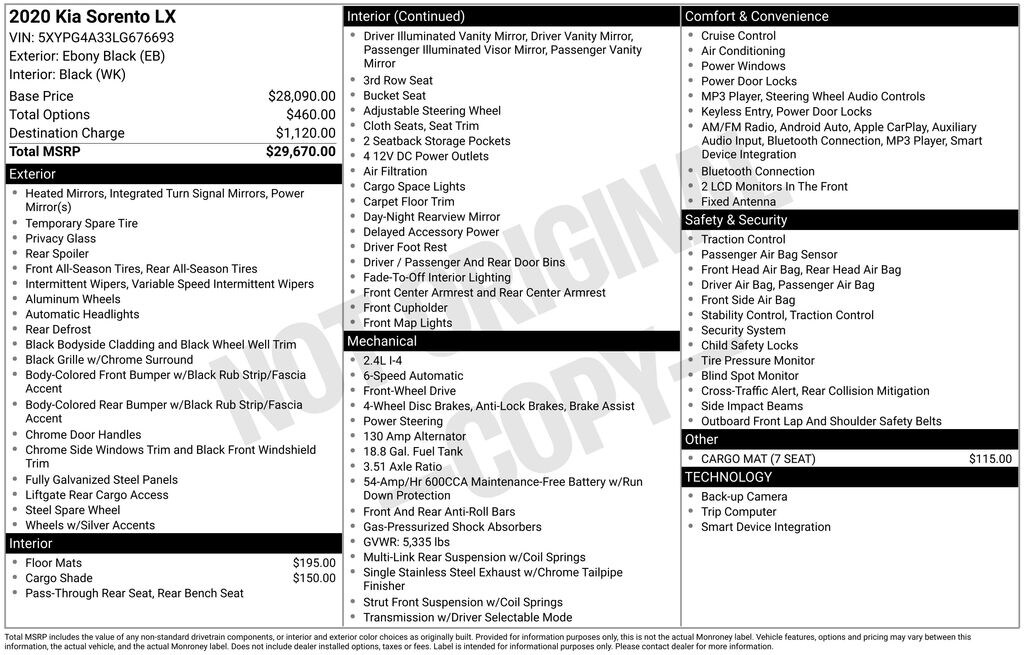 Used 2020 Kia Sorento 2.4L LX SUV