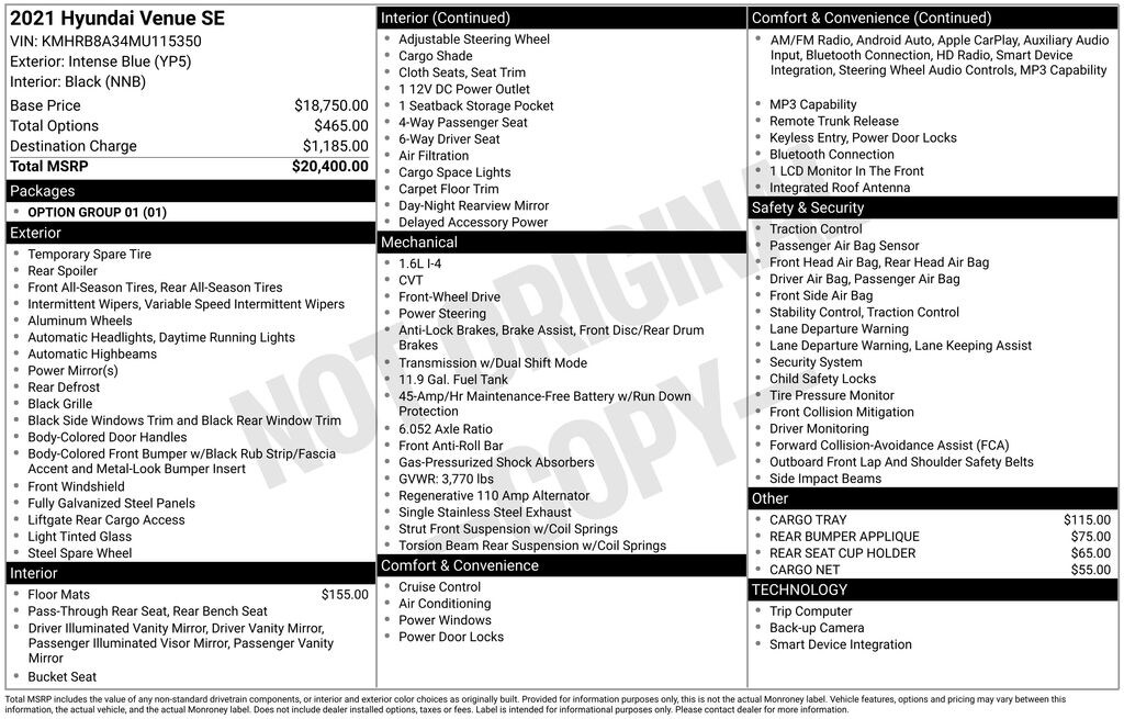 Used 2021 Hyundai Venue SE SUV