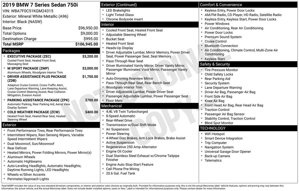 Used 2019 BMW 750i Sedan