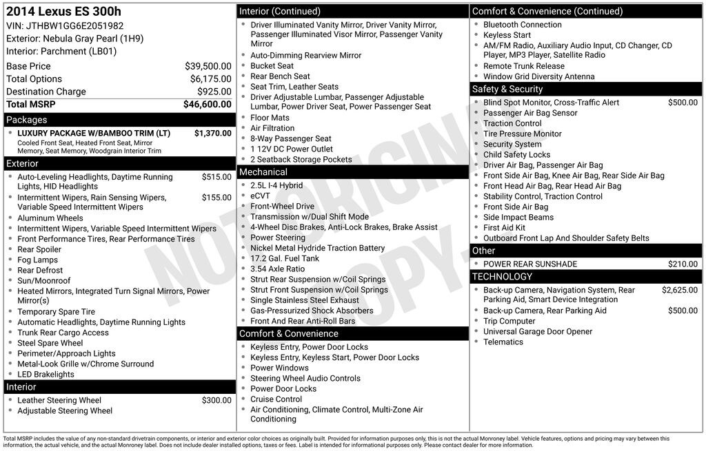 Used 2014 Lexus ES 300h Sedan
