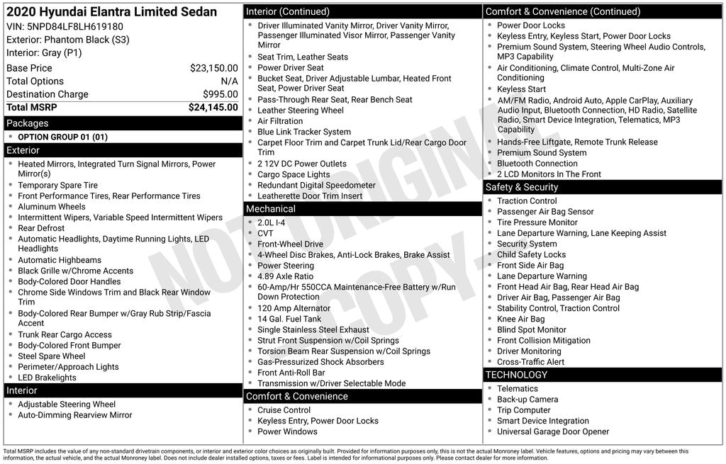 Used 2020 Hyundai Elantra Limited Sedan