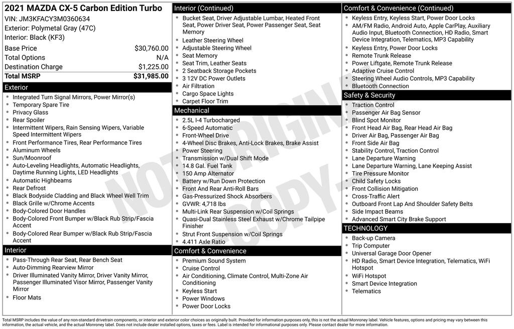 Used 2021 Mazda CX-5 Carbon Edition Turbo SUV