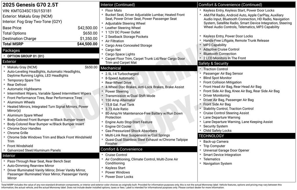 Used 2025 Genesis G70 2.5T RWD Sedan