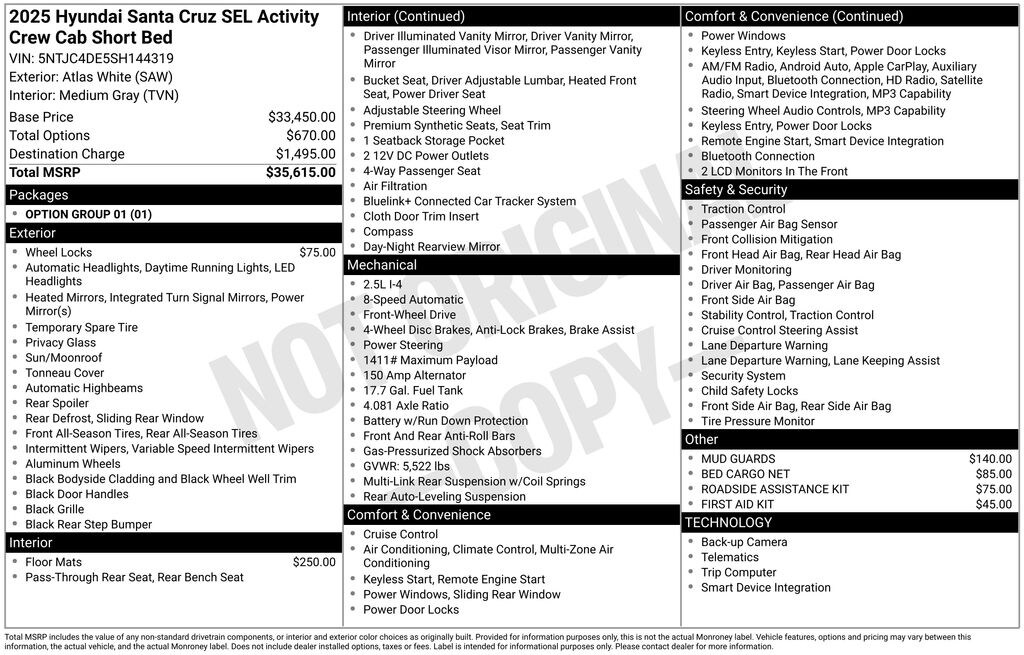 Used 2025 Hyundai Santa Cruz SEL Activity Truck Crew Cab