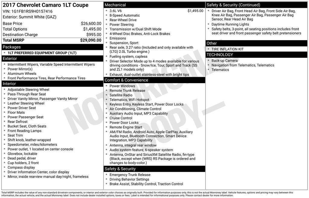 Used 2017 Chevrolet Camaro 1LT Coupe