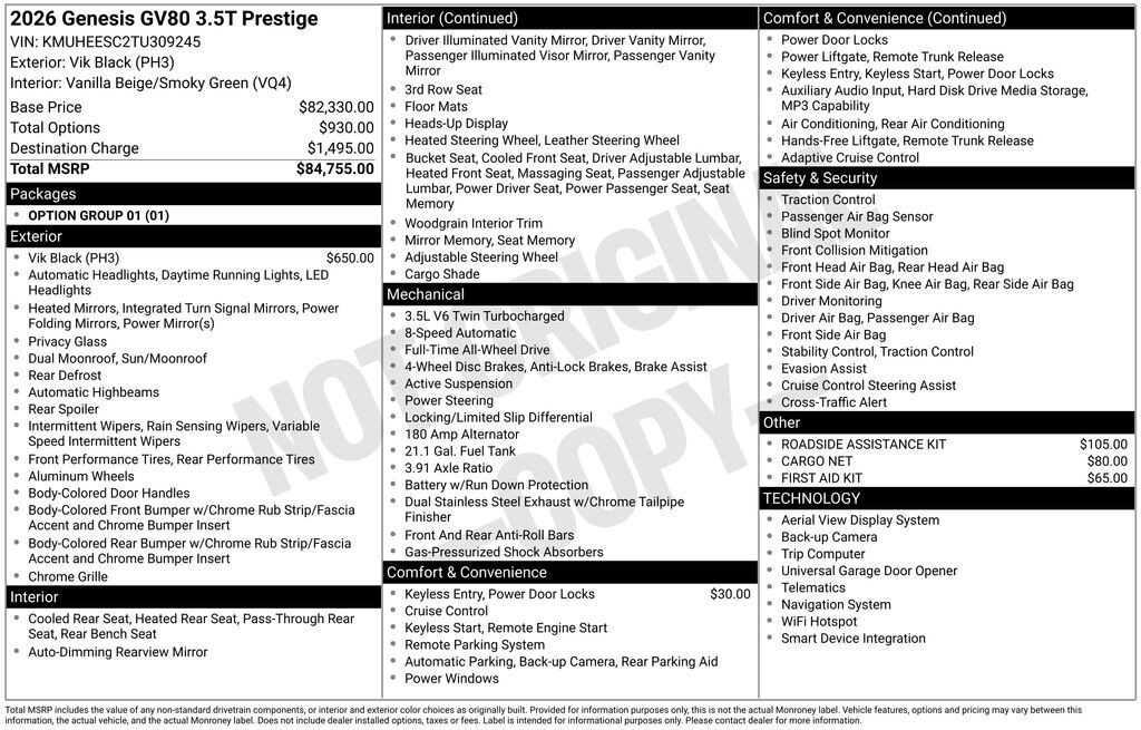Used 2026 Genesis GV80 3.5T Prestige SUV