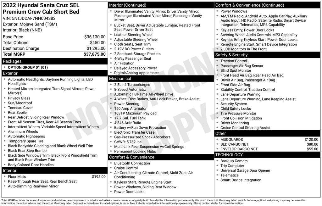 Used 2022 Hyundai Santa Cruz 2.5T SEL Premium Truck Crew Cab