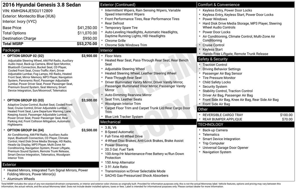Used 2016 Hyundai Genesis 3.8 Sedan