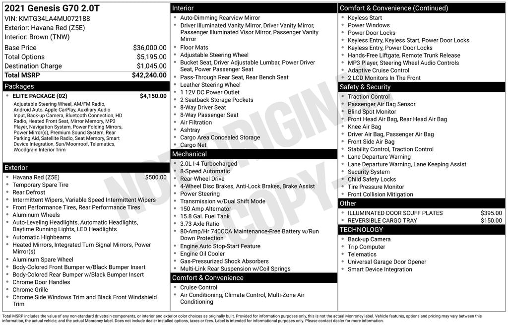 Used 2021 Genesis G70 Sedan