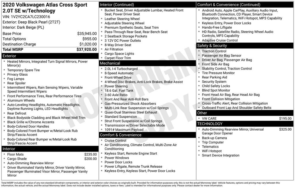 Used 2020 Volkswagen Atlas Cross Sport 2.0T SE w/Technology SUV