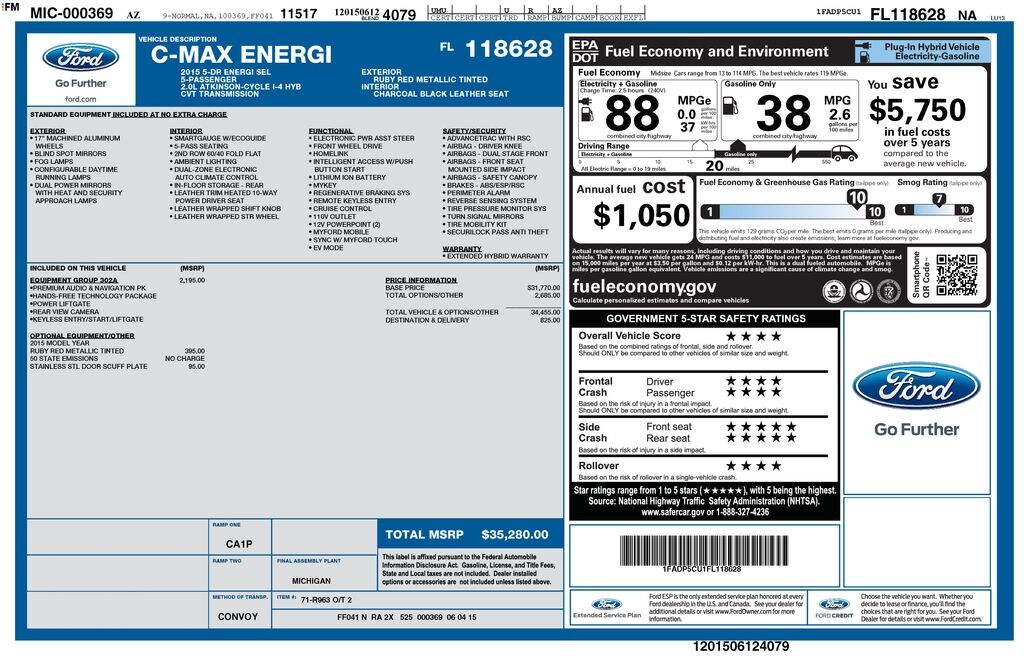 Used 2015 Ford C-Max Energi SEL Hatchback