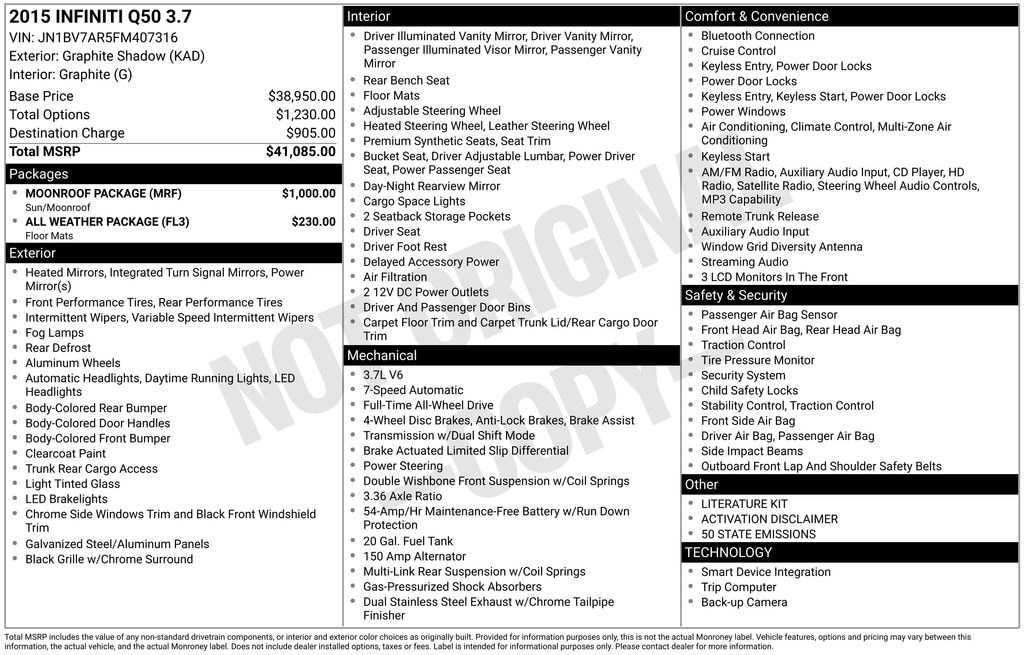 Used 2015 INFINITI Q50 3.7 Sedan