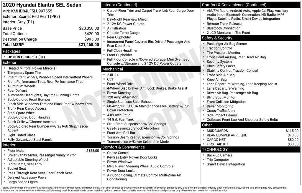 Used 2020 Hyundai Elantra Sedan