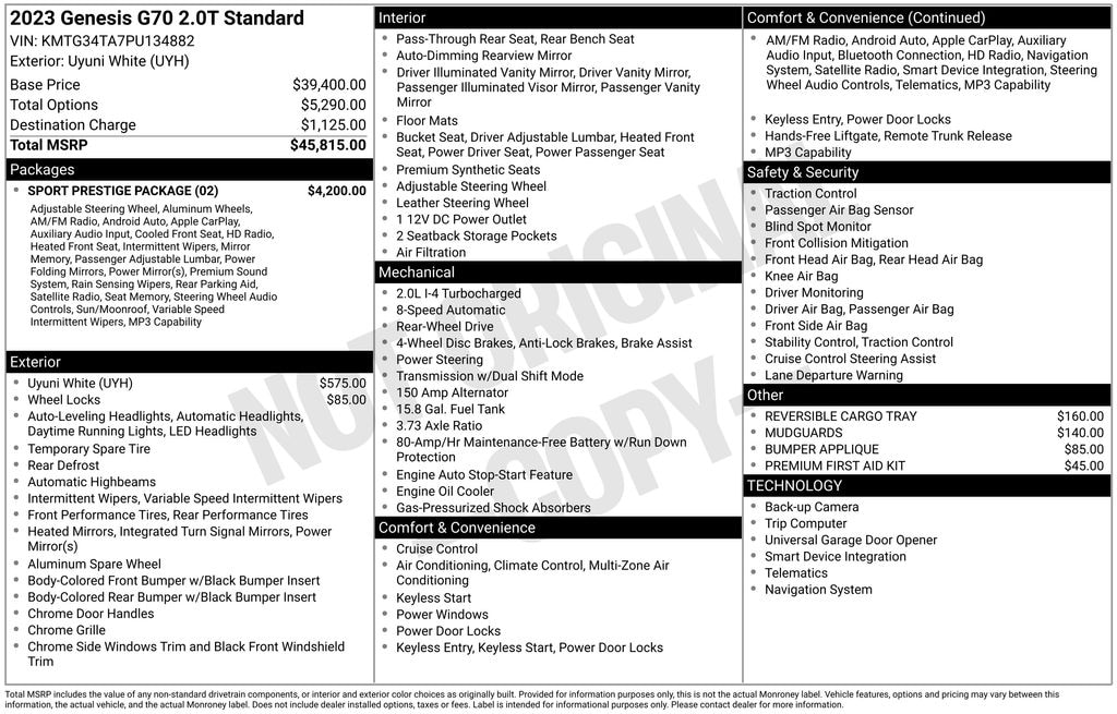 Used 2023 Genesis G70 Sedan
