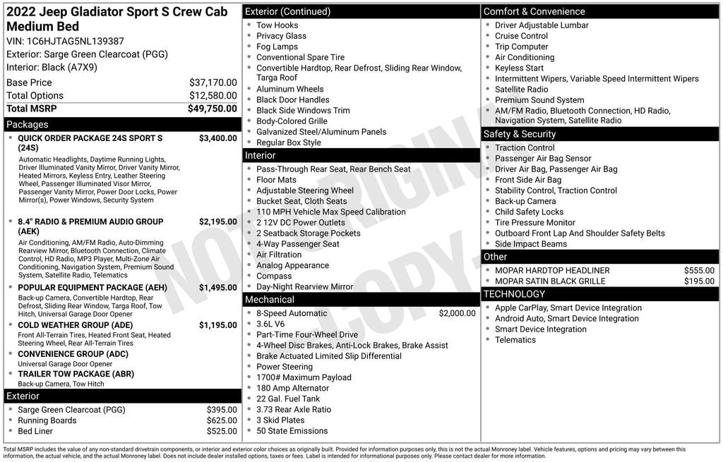 Used 2022 Jeep Gladiator Sport S Truck Crew Cab