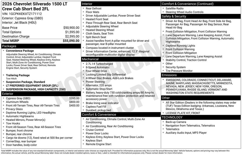 New 2026 Chevrolet Silverado 1500 LT (2FL) Truck