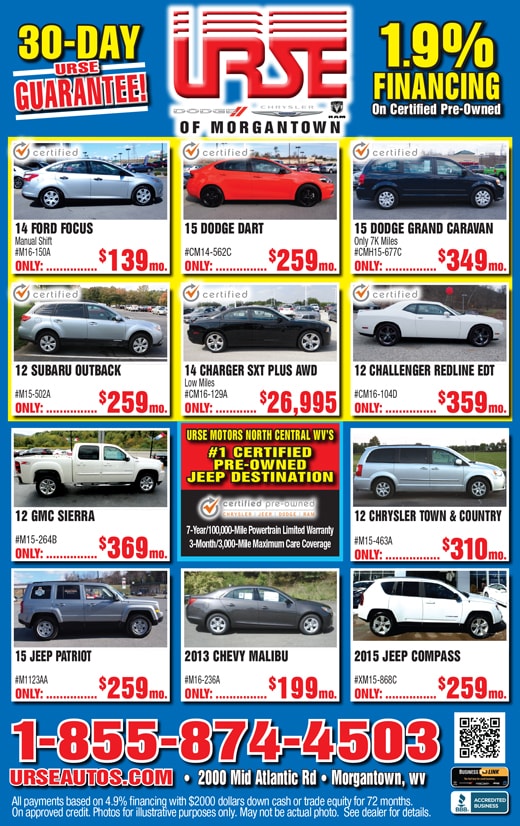 Urse Dodge Morgantown >> Certified Pre Owned Vehicle Specials Urse Dodge Chrysler Urse Dodge Morgantown >> Certified Pre Owned Vehicle Specials Urse Dodge Chrysler