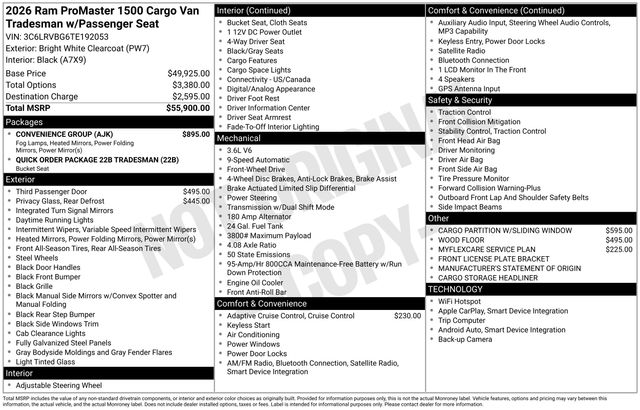 2026 RAM ProMaster 1500 Tradesman 136" WB High Roof's photo
