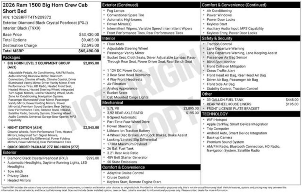 New 2026 Ram 1500 Big Horn/Lone Star Pickup