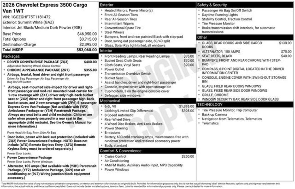 New 2026 Chevrolet Express Cargo WT Van