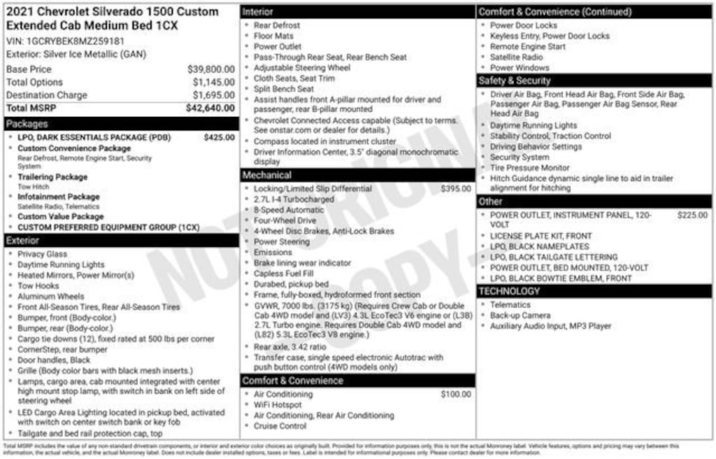 Used 2021 Chevrolet Silverado 1500 Custom Truck Double Cab