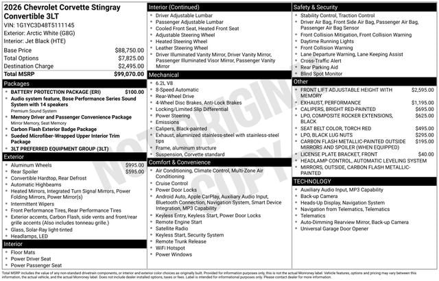 2026 Chevrolet Corvette Stingray Convertible 3LT's photo