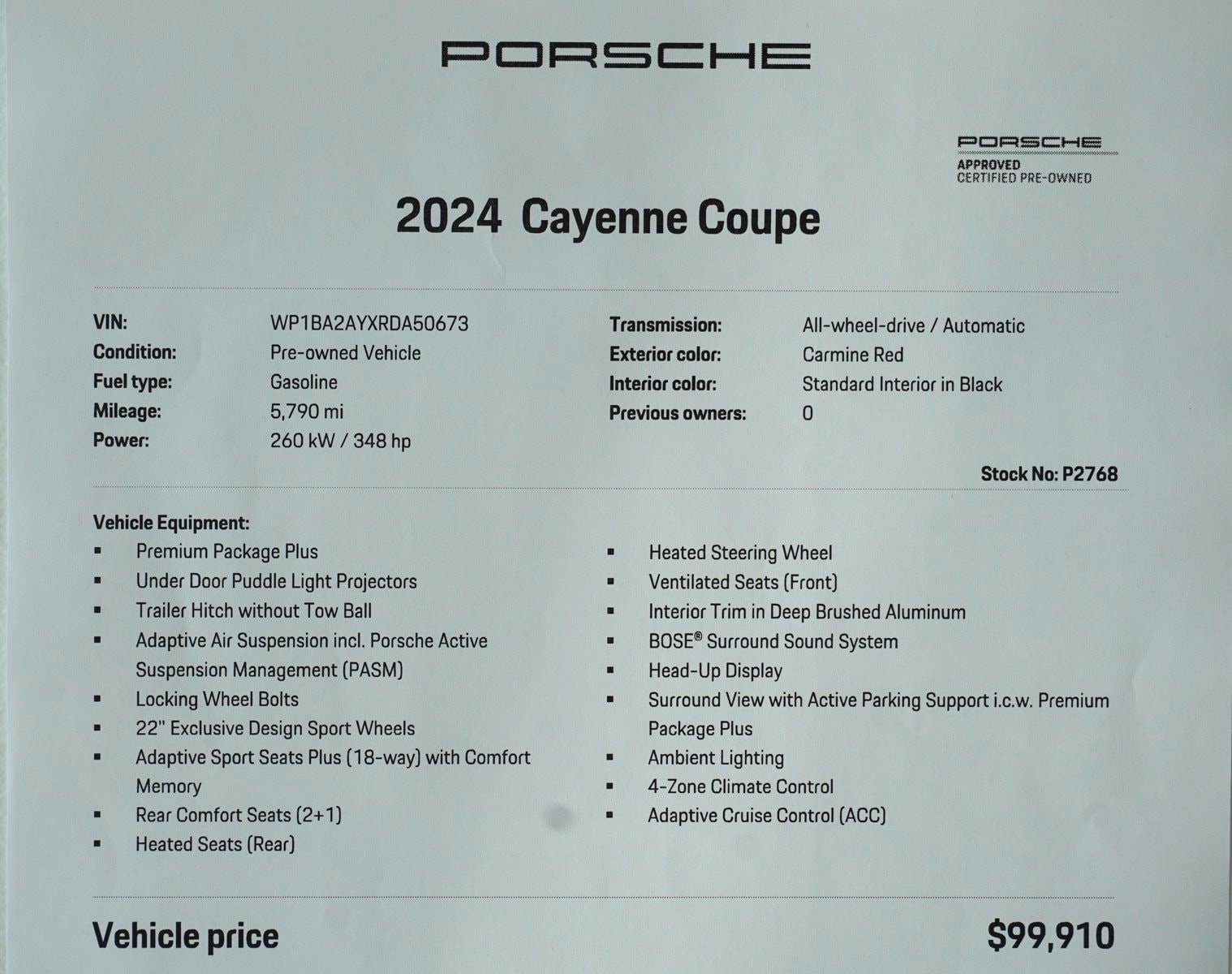 Certified 2024 Porsche Cayenne Coup Base with VIN WP1BA2AYXRDA50673 for sale in Wallingford, CT