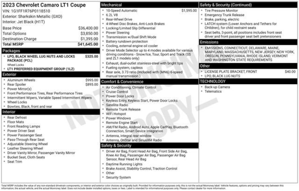 Used 2023 Chevrolet Camaro LT1 Performance