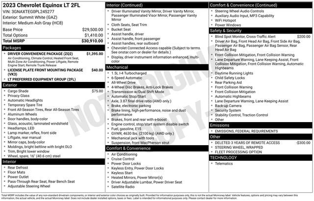 Used 2023 Chevrolet Equinox LT with VIN 3GNAXTEG0PL245277 for sale in Murphy, NC