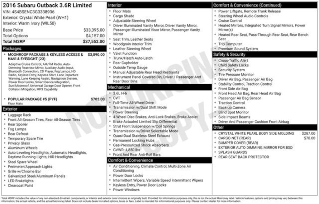 Used 2016 Subaru Outback 3.6R Limited