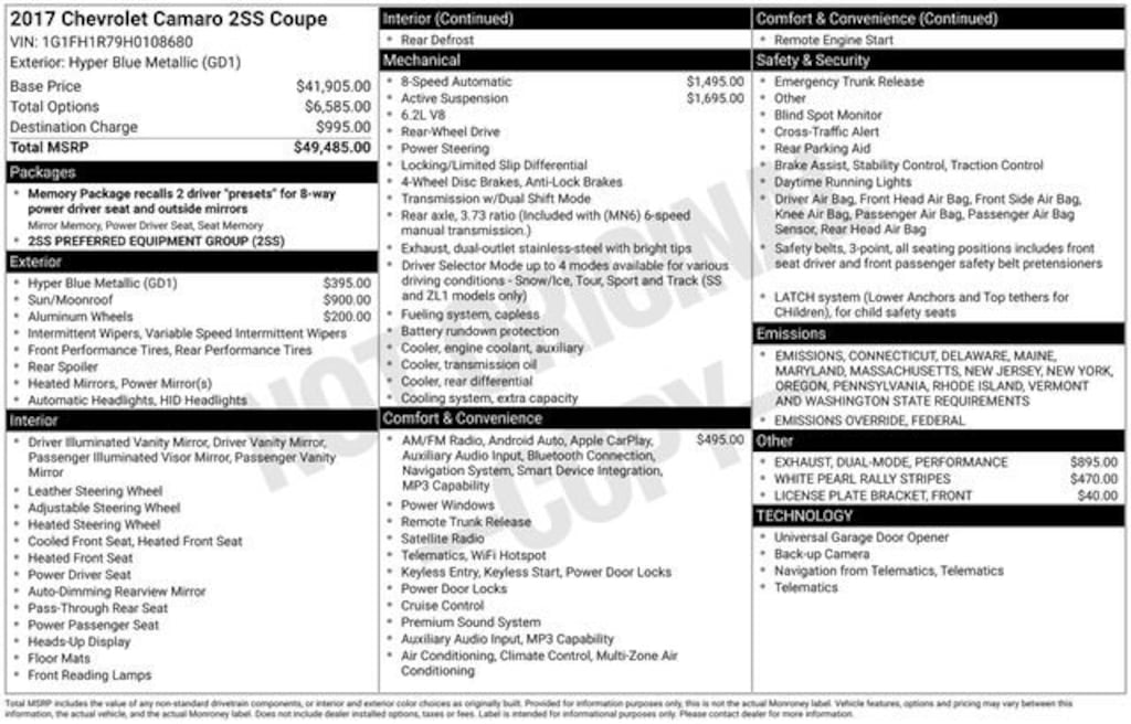 Used 2017 Chevrolet Camaro 2SS Performance