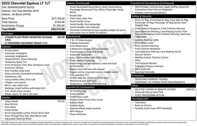 Used 2023 Chevrolet Equinox LT with VIN 3GNAXKEG6PS156703 for sale in Murphy, NC