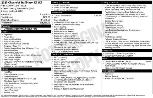 Used 2023 Chevrolet TrailBlazer LT with VIN KL79MPSL2PB132006 for sale in Murphy, NC