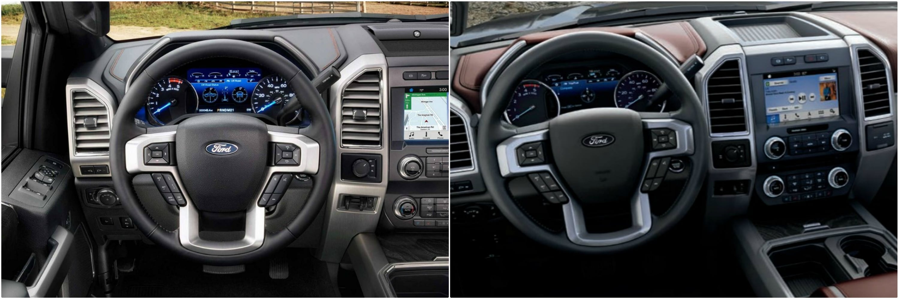 the interior dashboard view of a 2019 vs. 2018 Ford Super Duty truck