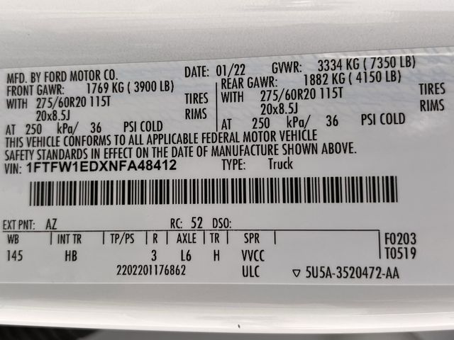 Used 2022 Star White Metallic Tri-Coat Ford Lariat image 34