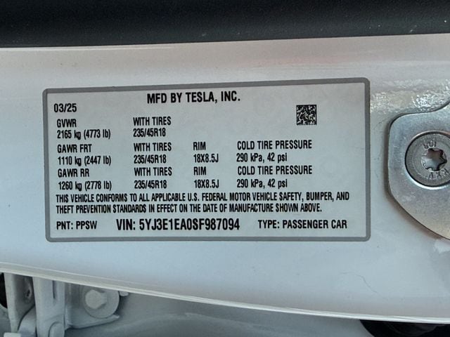 Used 2025 Pearl White Multi-Coat Tesla Long Range image 28