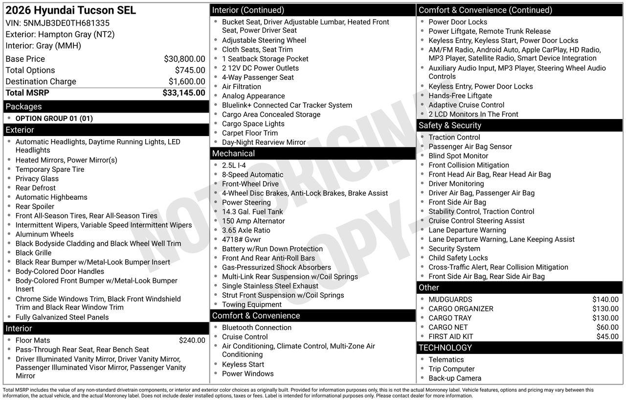 New 2026 NT2 Gray Hyundai SEL FWD image 7