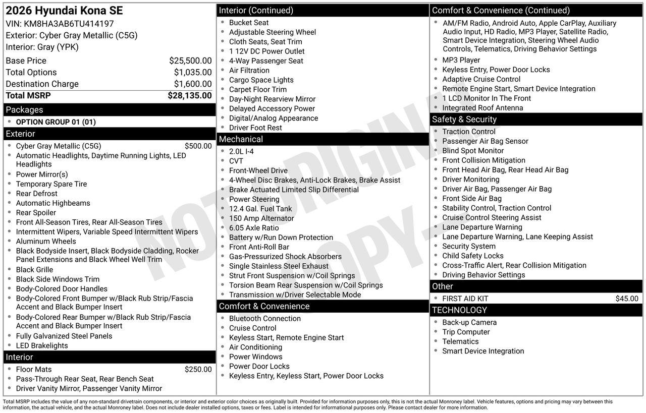 New 2026 C5G Gray Hyundai SE FWD image 7