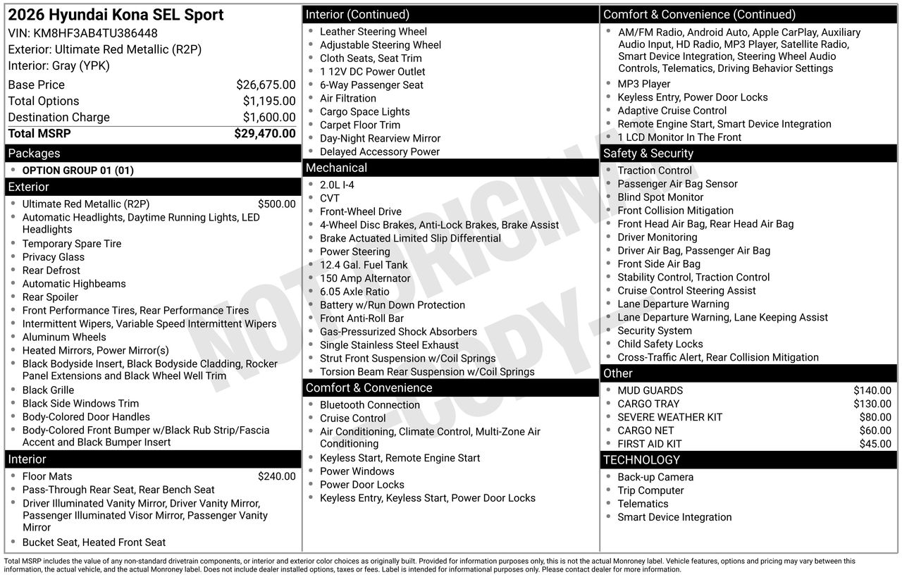 New 2026 Ultimate Red Metallic Hyundai SEL Sport FWD image 7