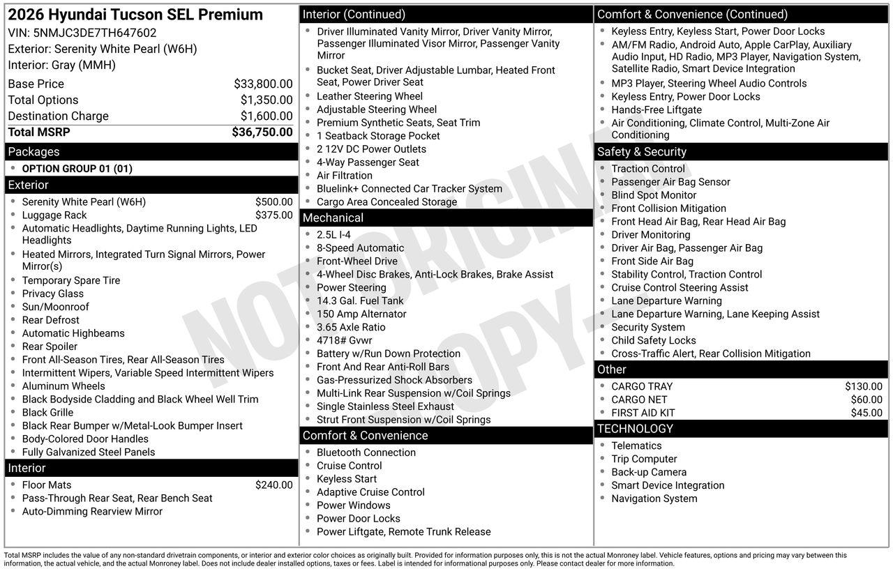 New 2026 W6H White Hyundai SEL Premium FWD image 7