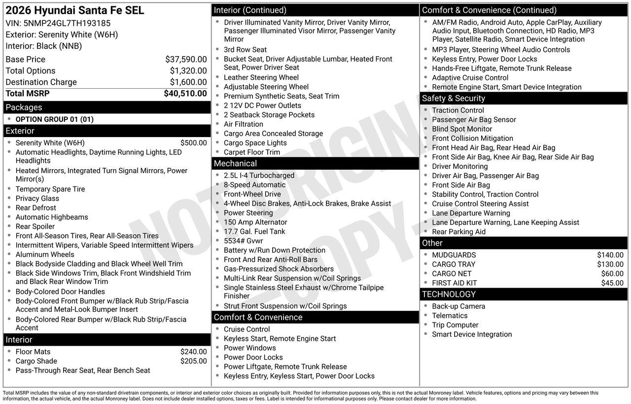 New 2026 W6H White Hyundai SEL FWD image 7
