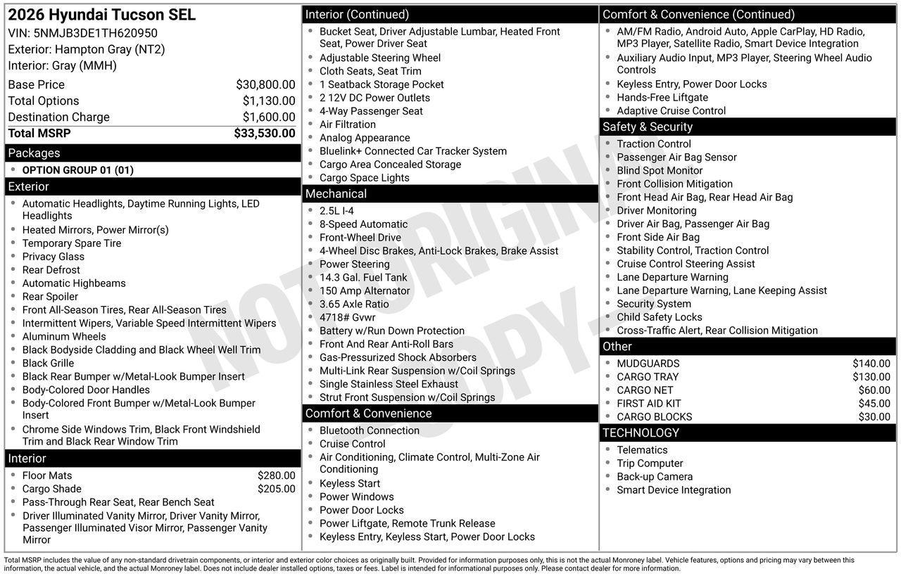 New 2026 NT2 Gray Hyundai SEL FWD image 7