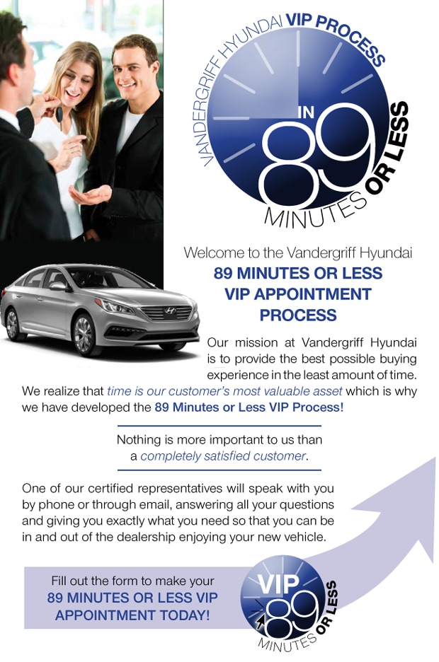 Make an Appointment for the 89 Minute VIP Hyundai Purchase at Vandergriff Hyundai!
