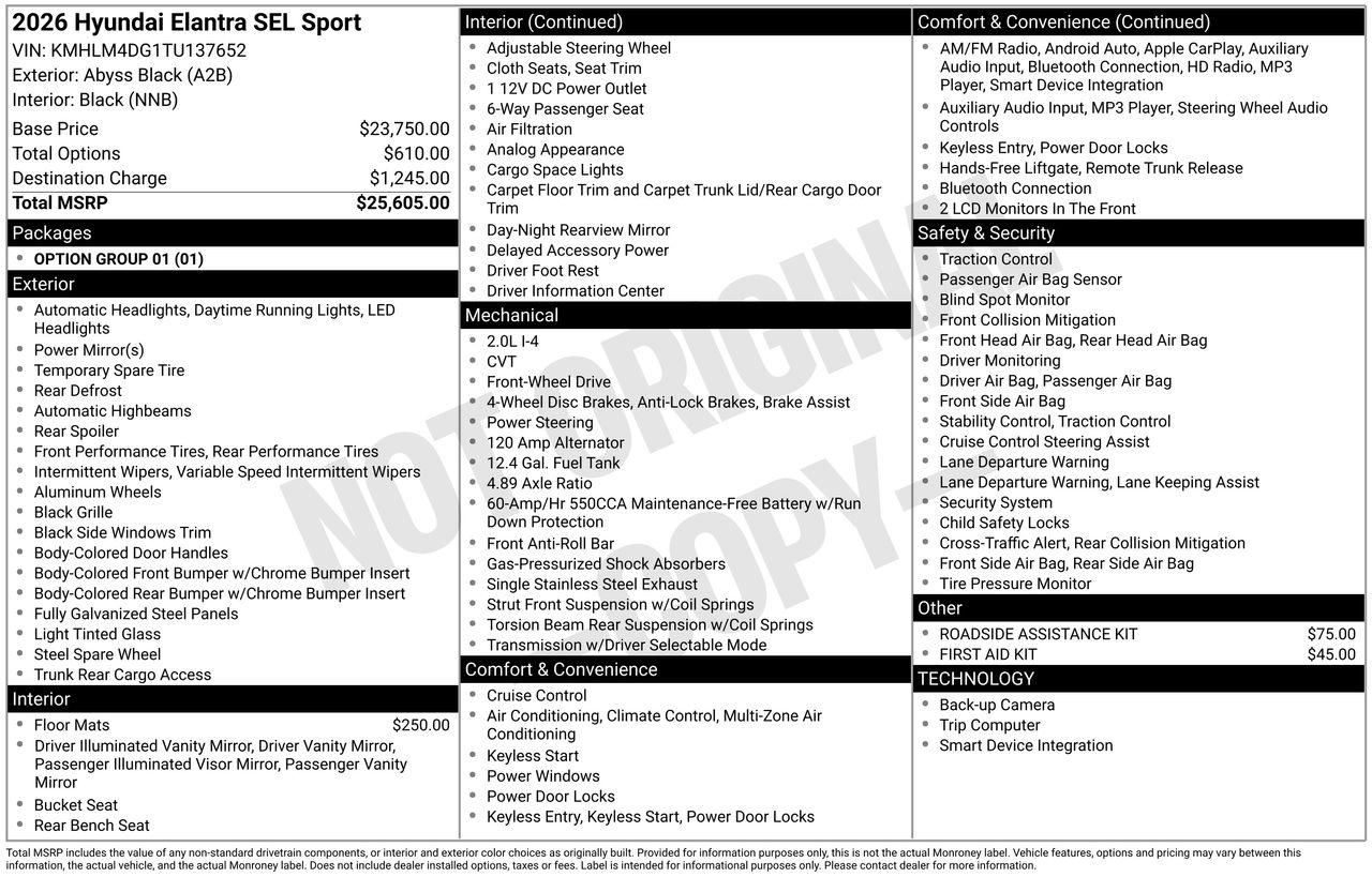 New 2026 A2B Black Hyundai SEL Sport image 7