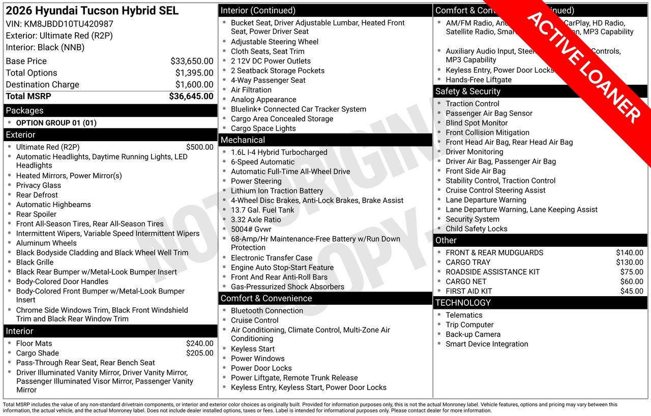 New 2026 R2P Red Hyundai SEL AWD image 2