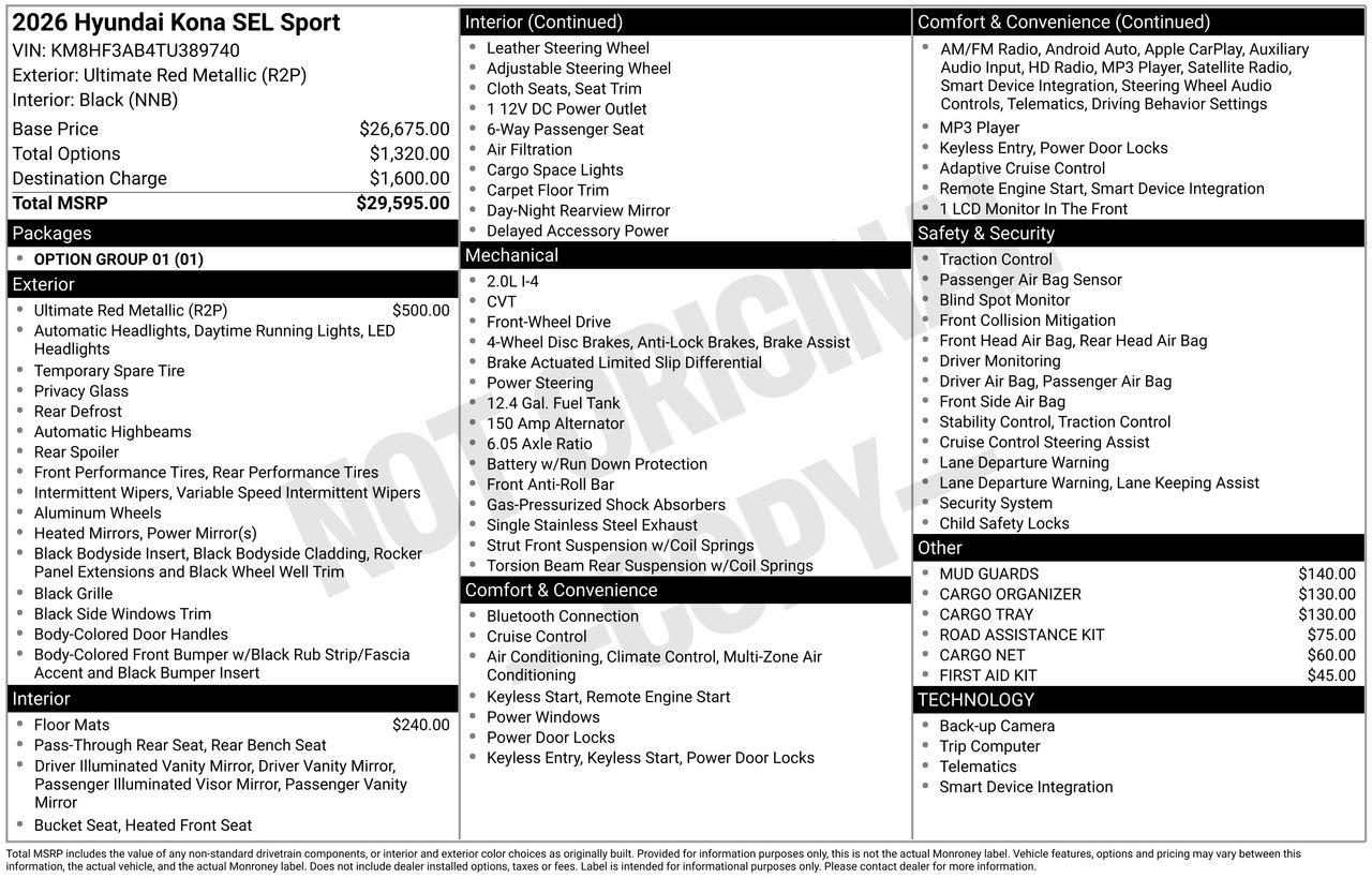 New 2026 R2P Red Hyundai SEL Sport FWD image 7