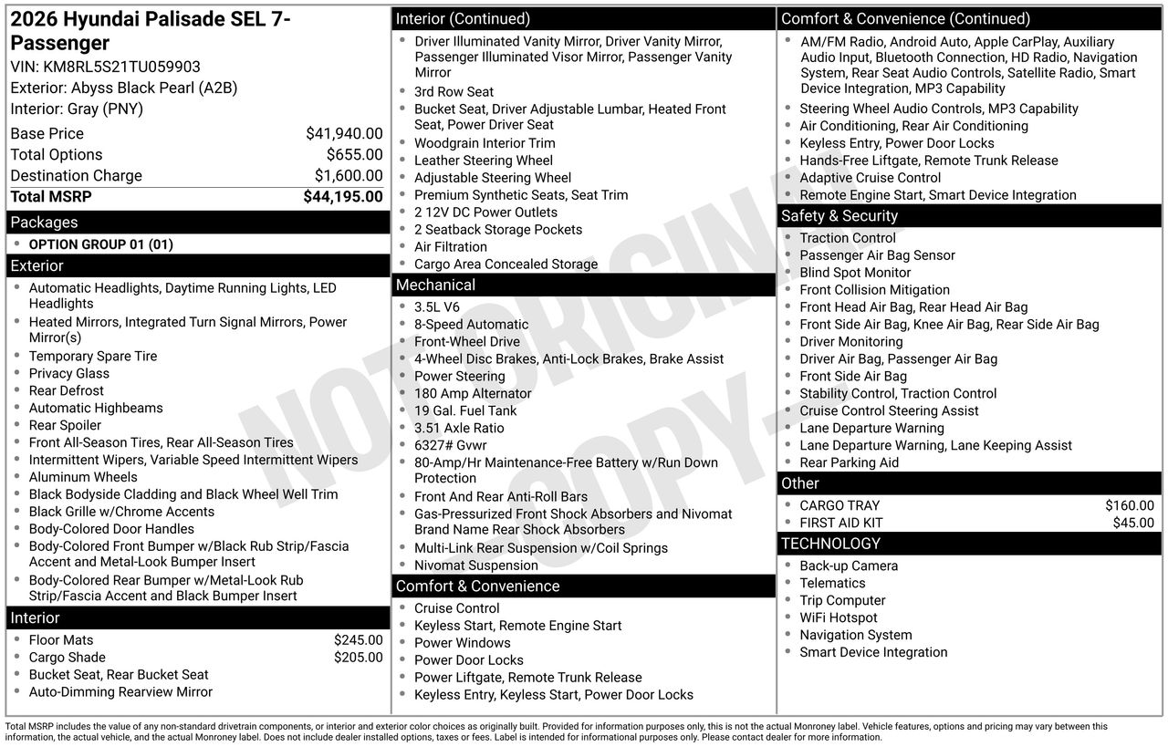 New 2026 Abyss Black Pearl Hyundai SEL FWD image 7