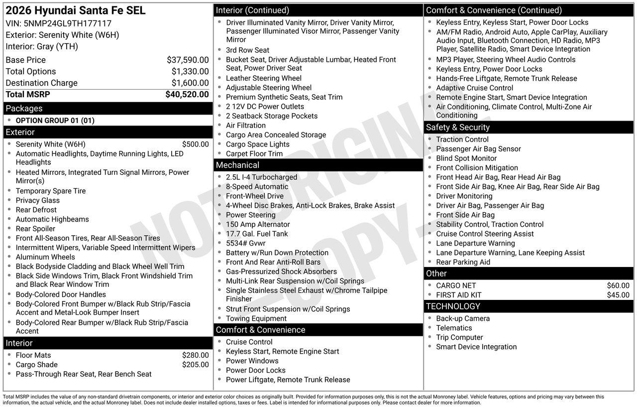 New 2026 W6H White Hyundai SEL FWD image 7